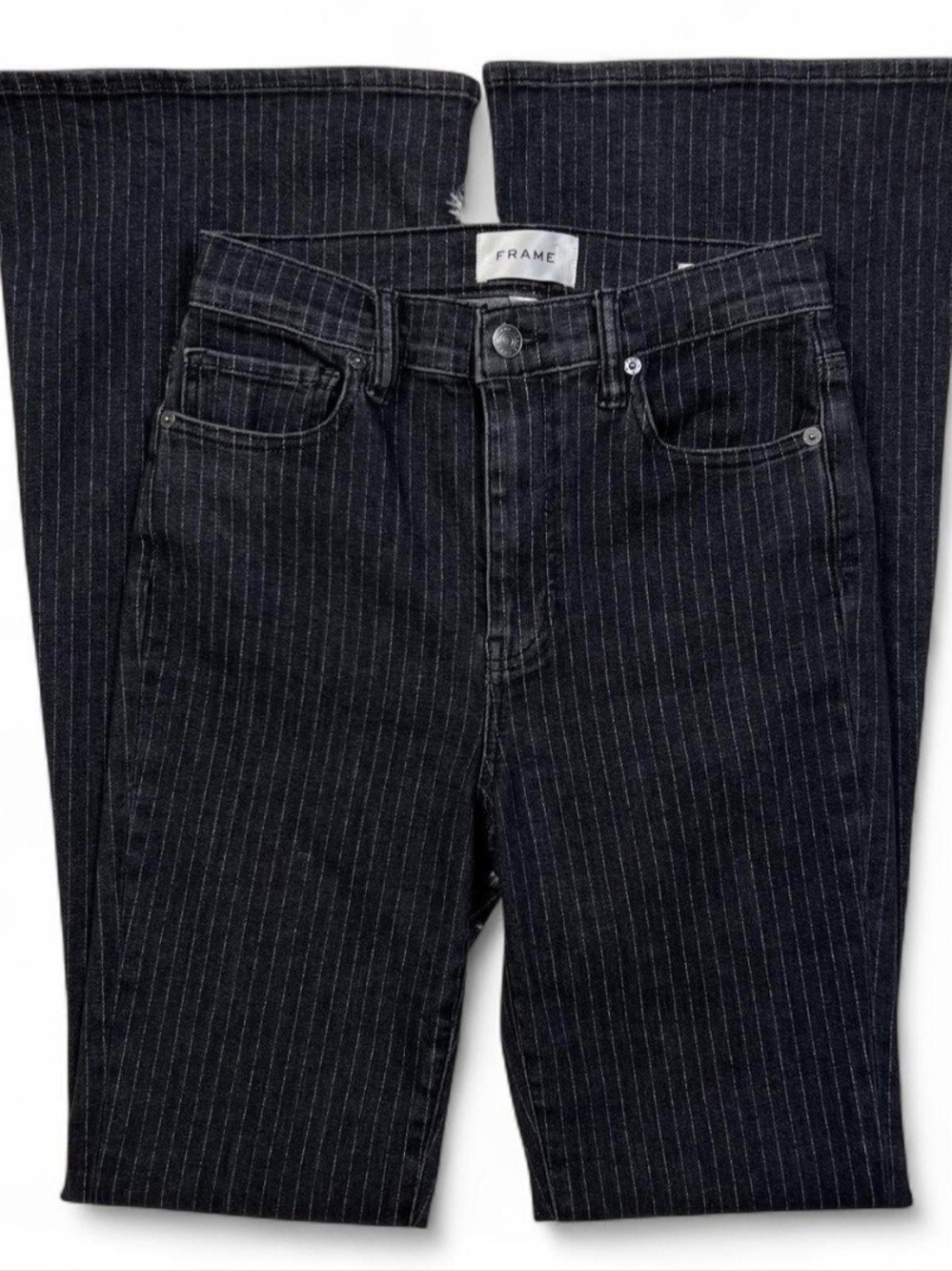 Charcoal Pinstripe Le High Flare Denim by Frame
